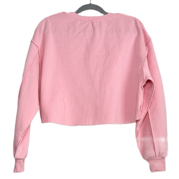 Amazhiyu Pink Cropped Sweatshirt Exposed Seams Sz M - Picture 2 of 6